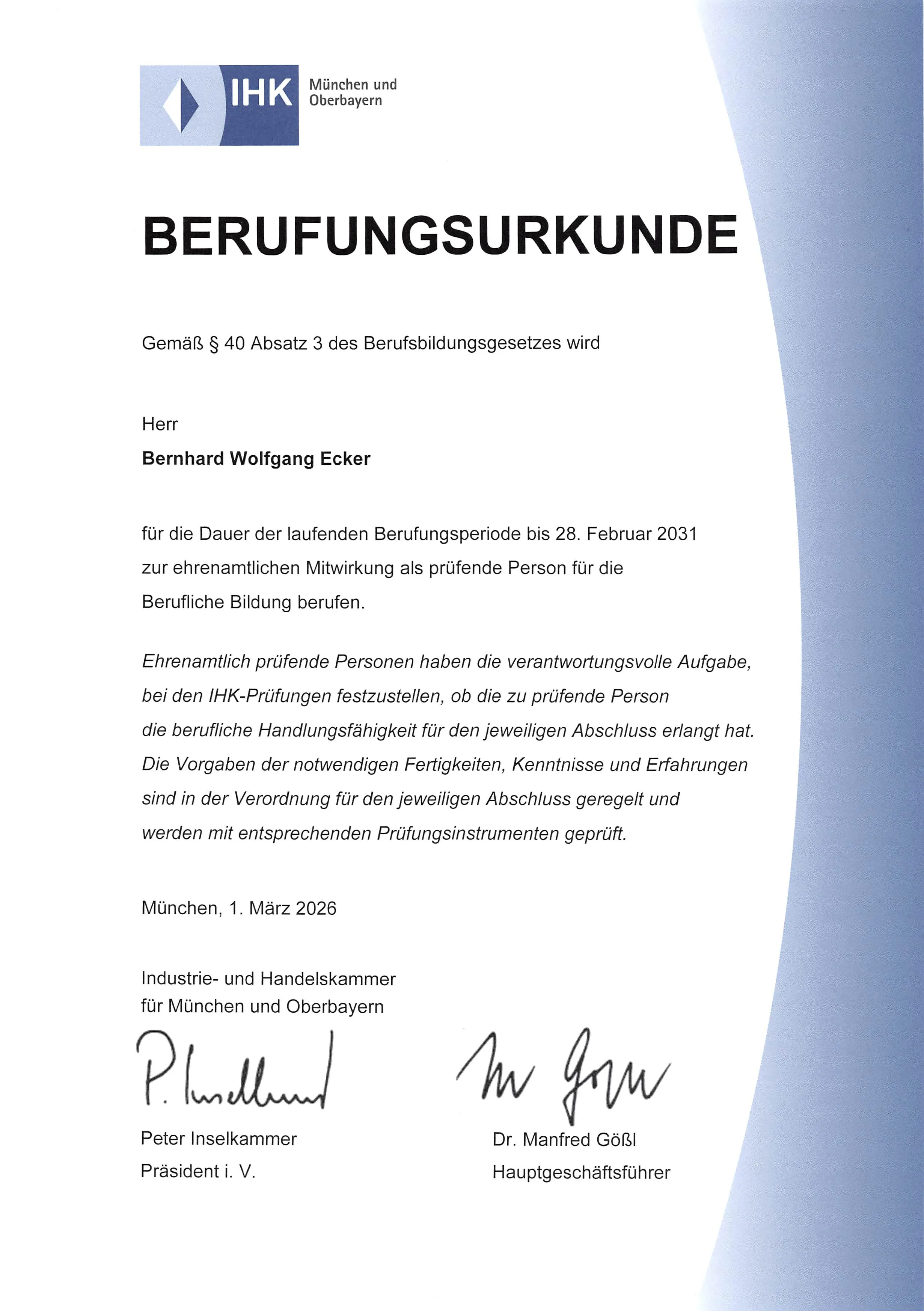 IHK Berufungsurkunde