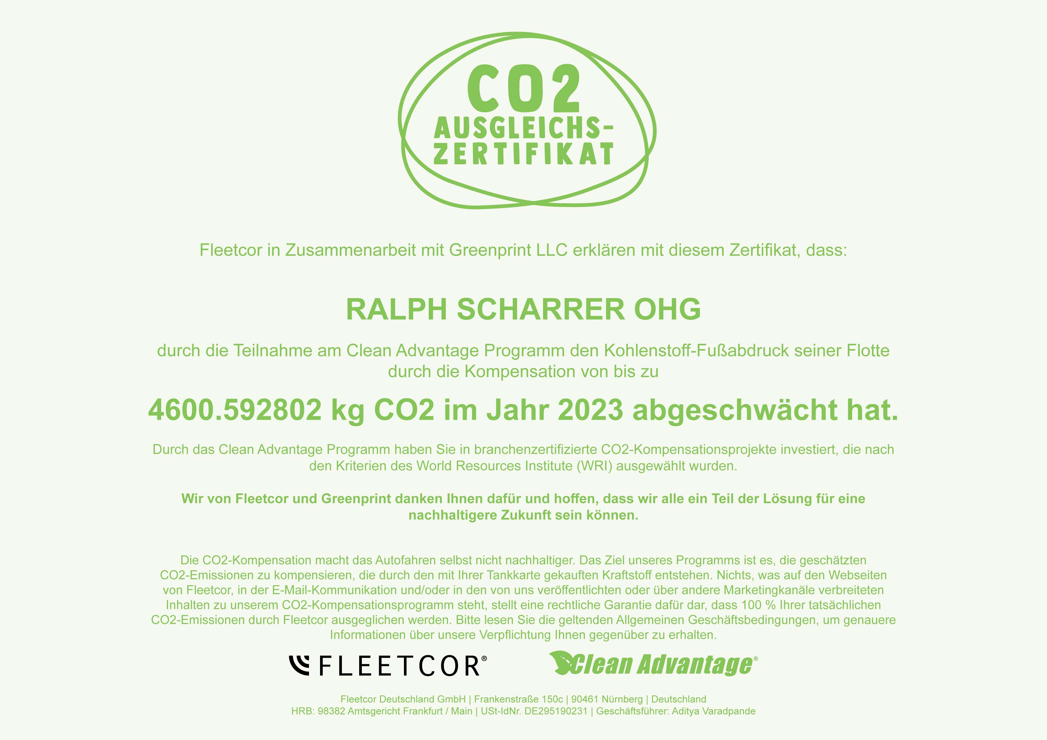 Scharrer CO2 Zertifikat